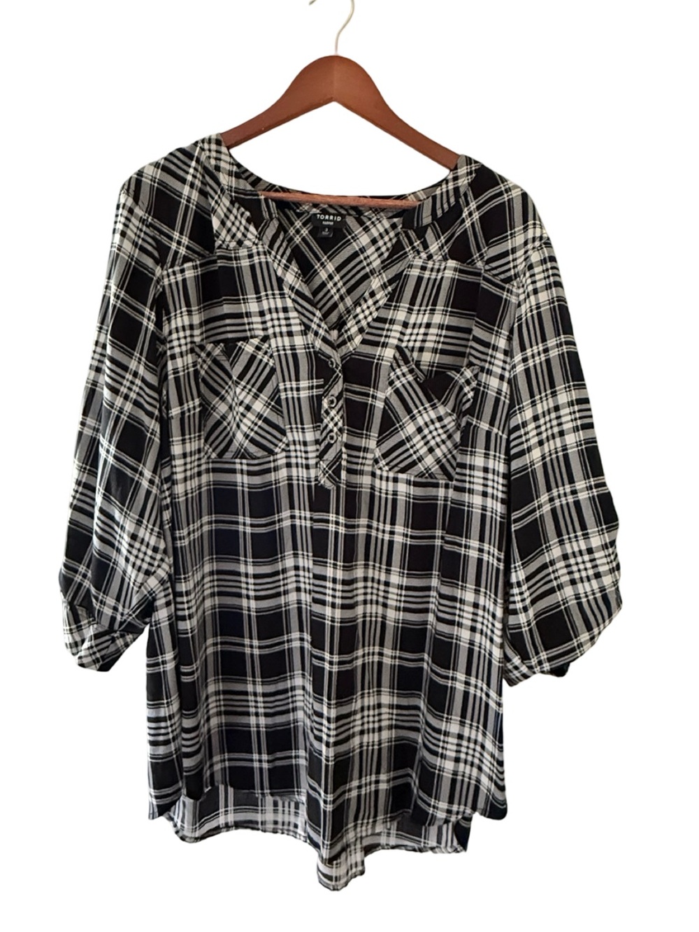 Torrid, Black & White Plaid Harper Blouse, Size 3